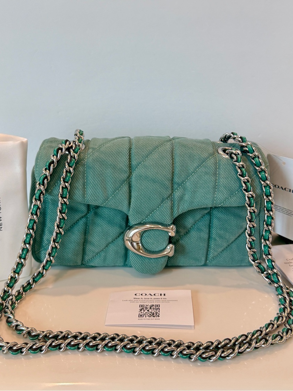 NWT Coach Tabby Colorful Denim Shoulder Bag 20 With Quilting Crossbody-IVY GREEN - Picture 13 of 13